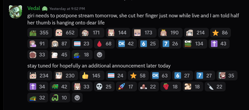 Vedal's announcement in #livestream-chat