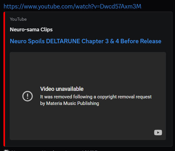 An discord embed of the clip taken down by Materia