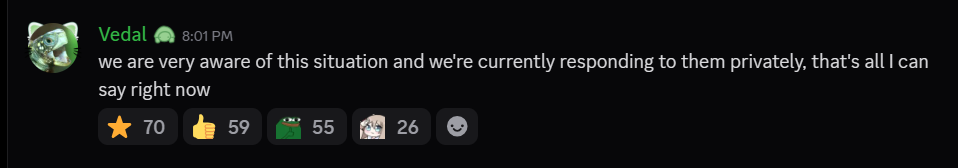 Vedal's response